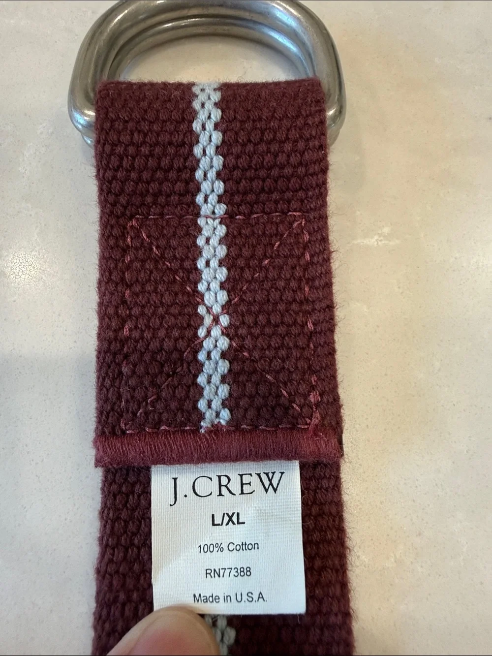 J. Crew Maroon Webbing Belt with Light Blue Stripe